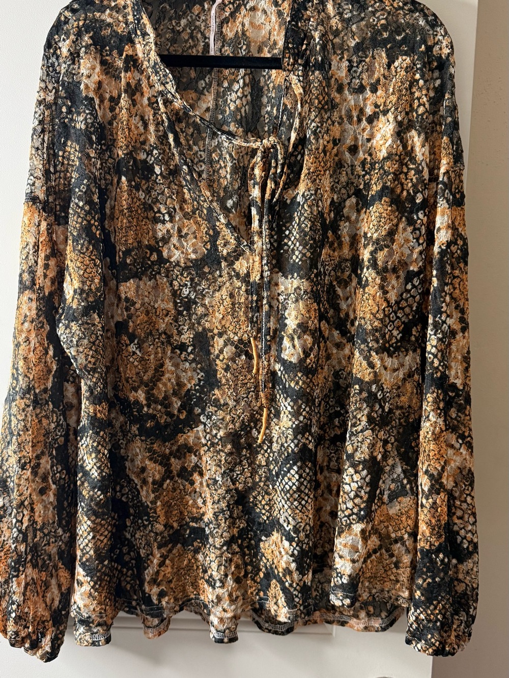 Free People Snake-Print Long Sleeve Blouse in Black and Brown